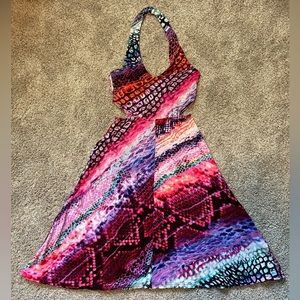 Torn by Ronny Kobo pink/multicolor halter midi dress with side waist cutouts